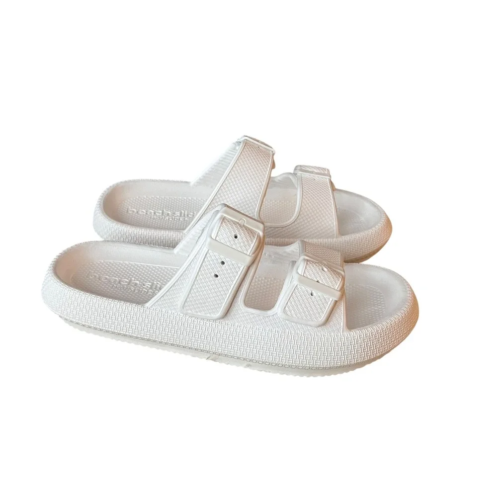 JSlides Beach Slides White EVA Comfort Adjustable Buckle Sliders Sandals Size 9M